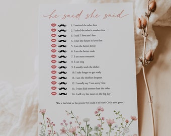 Wildflower He Said She Said Game Summer Bridal Shower Game Template Floral Who Said Game Couples Shower Game Bride Or Groom Templett, C101