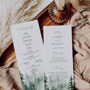 Forest Wedding Program Template Editable Outdoor Ceremony Program Mountain Wedding Program Pine Tree Order Of Ceremony Lakeside Templett C91