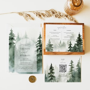 Pine Wedding Invitation Template Suite Printable Forest Invitation Set Mountain Wedding Invitation Lakeside Wedding Rustic Templett C91