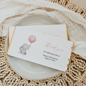 Chocolate Bar Wrapper Girl Baby Shower Favor Elephant Birthday Candy Bar Wrapper Pink Balloon Chocolate Wrapper Template Templett, C72