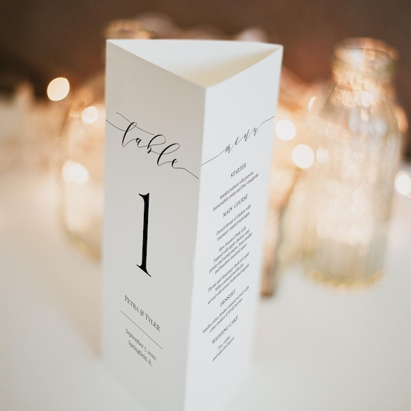 Minimalist Tri-fold Table Number Template, Triangle Menu Stand, Modern Tri-fold Table Menu, Wedding Table Numbers, Classic Menu Templett C83