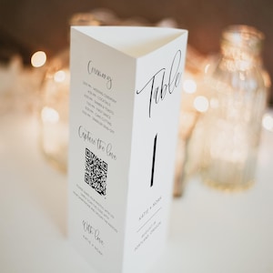 Wedding Trifold Table Number Template Minimalist Tri-fold Wedding Menu Printable Triangle Table Number Triangle Stand Menu QR Templett, C111