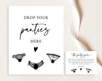 Drop Your Panties Here Sign And Card, The Panty Game, Lingerie Shower Game, Bachelorette Party Game, Bridal Shower Lingerie Game Templett C4