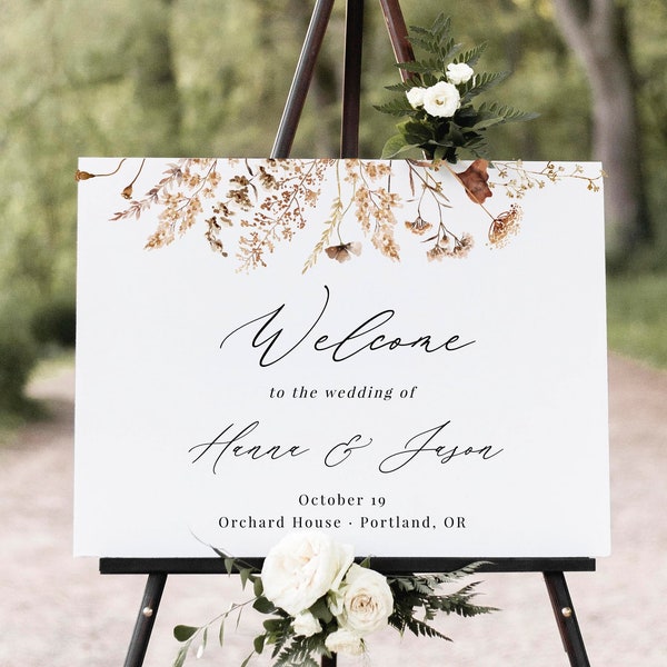 Wildflower Welcome Wedding Sign, Ornamental Grasses Landscape Welcome To Our Wedding Editable, Printable Fall Welcome Sign, Templett, C69