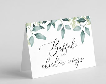 Editable Buffet Card Template, Printable Food Label, Eucalyptus Buffet Card, Wedding Buffet Tent Card, Greenery Food Card, Templett, C31