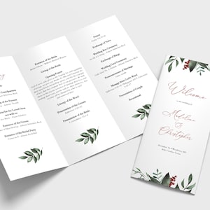 Winter Tri-Fold Hochzeitsprogramm Vorlage, bearbeitbare Reihenfolge des Service, druckbare Weihnachtsprogramm, katholische Zeremonienordnung, Templett, C57