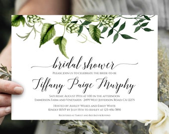 Foliage Bridal Shower Invitation, Brewery Shower, Instant Download, Fully Editable Printable Bridal Shower Invitation, Hops, Templett C25