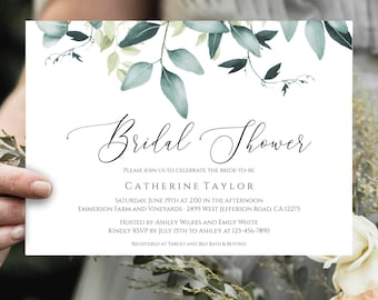 Eucalyptus Bridal Shower Invitation Template, Editable Bridal Brunch Invite, Greenery Bridal Shower Printable DIY Invite, Templett, C31