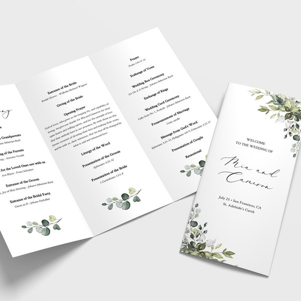 Tri-fold Wedding Program Template, Editable Order Of Service Template, Printable Wedding Program, Catholic Order Of Ceremony, Templett, C12