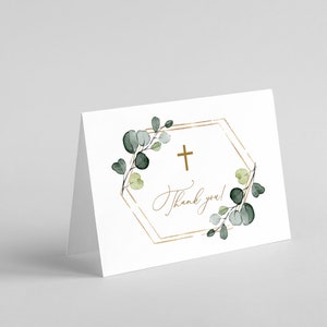 Baptism Thank You Card Template, Instant Download, Thank You Cards, Greenery Thank You Notes, Printable Thank You, Boy Baptism, Templett C22