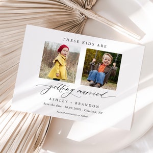 Boho Save The Date Template Estas crianças vão se casar Crianças Save The Date Cartão engraçado para data de casamento Salve nossa data Infância Templatett C93