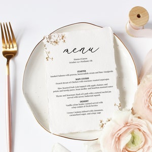 Téléchargement de modèle de Menu de mariage, cartes de menu de mariage neutres, modèle de menu de dîner d'automne, menu de fleurs sauvages d'automne, téléchargement immédiat Templett C69