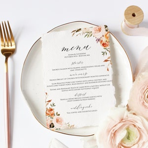 Editable Wedding Menu Template Download, Printable Wedding Menu Cards, Orange And Blush Dinner Menu Template, Instant Download, Templett C45