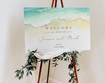 Beach Wedding Welcome Sign Template, Instant Download, Seashore Welcome Sign, Printable Ocean Welcome Sign, Summer Wedding, Templett, C56