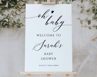 Modern Baby Shower Welcome Sign Template, Editable Minimalist Welcome Board, Classic Welcome Sign, Simple Welcome Poster, Heart Templett C82