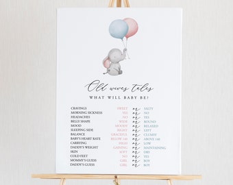 Old Wives Tales Sign Gender Reveal Game Elephant Old Wives Tale Board Blue And Pink Balloon Baby Shower Game Gender Reveal Sign Templett C72