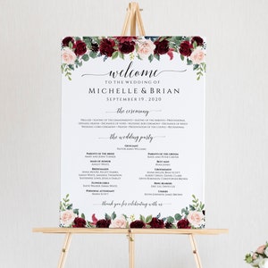 Merlot Wedding Program Poster, Large Wedding Program Template Download, Editable Wedding Poster, Printable Ceremony Program, Templett, C6