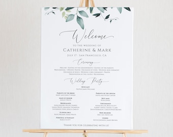 Eucalyptus Wedding Program Poster, Wedding Program Board Template Download, Editable Wedding Poster, Printable Ceremony Program Templett,C31