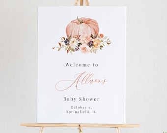 Fall Baby Shower Welcome Sign Template, Instant Download, Editable Pumpkin Welcome Sign Poster, Printable Autumn Welcome Sign, Templett C44