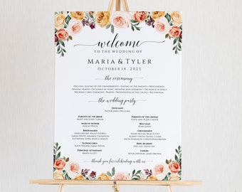 Editable Wedding Program Poster Template Download, Large Wedding Program, Fall Wedding Poster, Printable Ceremony Program, Templett, C45