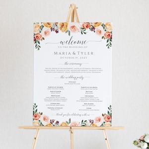 Editable Wedding Program Poster Template Download, Large Wedding Program, Fall Wedding Poster, Printable Ceremony Program, Templett, C45