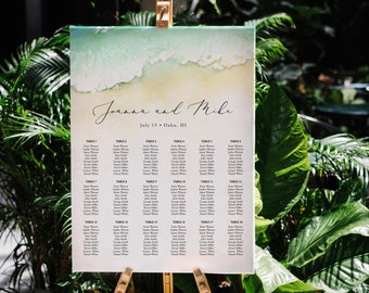 Beach Wedding Seating Chart Template, Editable Ocean Seating Cards, Seating Chart Sign, Destination Wedding Seating Seashore, Templett, C56