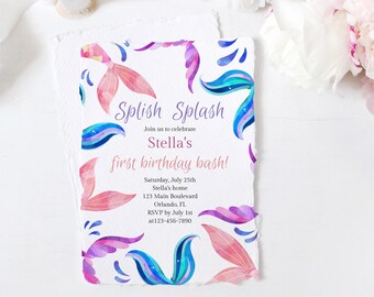 Mermaid Birthday Invitation Template, Printable Under The Sea Invitation For A Girl, Editable Mermaid Birthday Party, Splish Splash Templett
