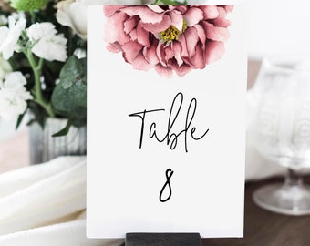 Peony Table Number Template, Instant Download, Editable Table Numbers, Printable Table Number Cards Rustic, Wedding Table Card, Templett C49