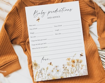 Voorspellingen en advies over bijenbaby's: Voorspellingen voor de geboorte van een honingbij. Babyshower spel met wilde bloemen en bijen. Bloemmotief sjabloon downloaden. Templett, C108