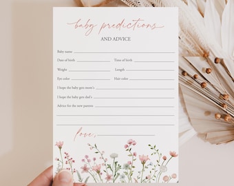 Wildflower Baby Predictions And Advice Card Boho Predictions For Baby Girl Baby Shower Game Ideas Floral Template Flowers Templett, C101