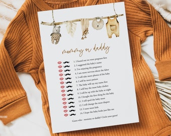 Mommy Or Daddy Baby Shower Game Template Boy Baby Shower Guess Who Game Rustic Who Said It Mom Or Dad Activity Instant Download Templett C78