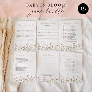 Wildflower Baby Shower Game Bundle Girl Baby Game Template Set Floral Game Pack Pink Baby Sprinkle Summer Game Kit Spring DIY Templett, C101