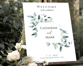 Eucalyptus Welcome Sign Template, Instant Download, Editable Greenery Welcome Sign, Printable Welcome To Our Wedding Foliage, Templett C31