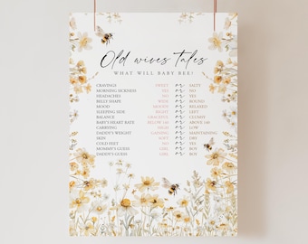 Bee Old Wives Tales Sign Honey Bee Gender Reveal Game Boy Or Girl Sign Editable He Or She Game Gender Prediction Game Template Templett C108