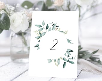 Eucalyptus Table Numbers, Instant Download, Printable Wedding Table Numbers Foliage, 4x6, 5x7, Foliage Banquet Table Numbers Templett, C31