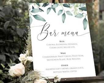 Greenery Signature Drinks Sign Template Gold Drinks Menu Sign - Etsy