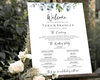 Eucalyptus Wedding Program Poster, Large Wedding Program Template Download, Editable Wedding Poster, Printable Ceremony Program Templett C40