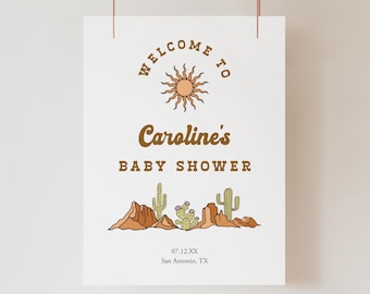 Western Baby Shower Welcome Sign Boy Cowboy Welcome Board Wild West Welcome Poster Desert Welcome Sign Southwestern Retro DIY, Templett C104