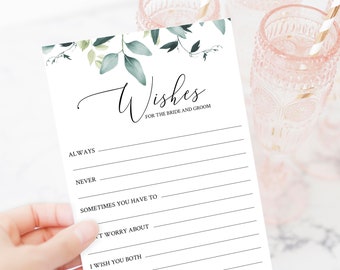 Editable Wishes For The Bride And Groom, Printable Wedding Advice Card, Wishes For The Newlyweds Template, Bridal Shower Game, Templett, C31