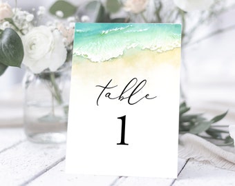 Beach Table Number Template, Instant Download, Editable Table Numbers Ocean, Summer Table Number Cards, Wedding Table Card, Templett C56