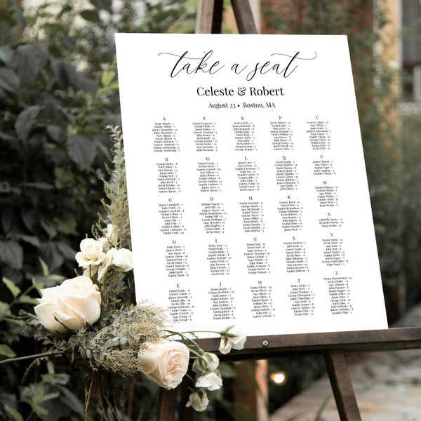 Alphabetical Seating Chart Template, Editable Minimalist Seating Board, Printable Modern Wedding Seating Chart Sign Download, Templett, C71