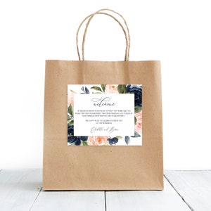 Blush And Navy Welcome Bag Label Template, Editable Welcome Bag Sticker, Printable Gable Box Labels, Wedding Welcome Box Label, Templett C24