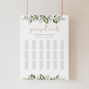 Greenery Wedding Seating Chart Template, Editable Winter Your Seat Awaits Sign, Please Find Your Seat, Gold Seating Chart Sign, Templett C81