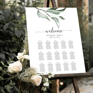 Greenery Seating Chart Template, Editable Seating Chart Board, Wedding Seating Chart Sign Poster Printable, Instant Download, Templett, C38