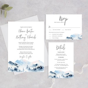 Mountain Wedding Invitation Template, Printable Wilderness Invitation Suite, Forest Wedding Set, Editable Outdoors Wedding Invite Set, C47