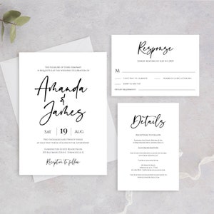 Wedding Invitation Template, Printable Wedding Invitation Suite, Editable Wedding Invite Modern, Rustic Wedding Invitation Set, Templett