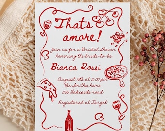 That's Amore Bridal Shower Invitation Italian Couple Shower Invite Pizza Wedding Shower Invite Pizza And Wine Evite Template Templett, C120
