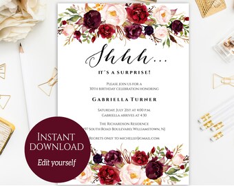 surprise birthday invitation surprise party invitation shhh etsy