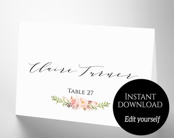 wedding place cards place card template editable reserved etsy folded place card template