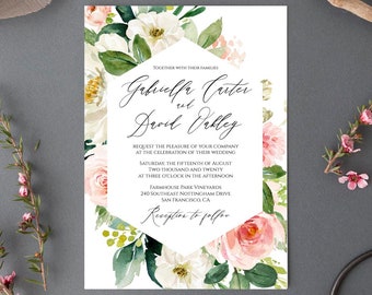 Details template 100/% editable text Templett Insert wedding invitation Download Enclosure cards Calligraphy Gold Blush Floral DIY #vmt423